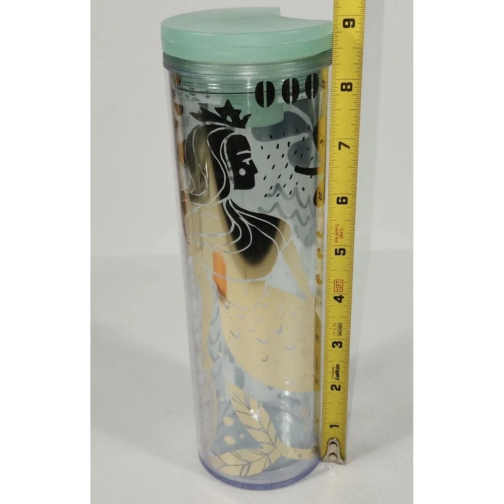 Starbucks Mermaid Siren Green Gold Clear 2020 Cold Cup 16 oz Insulated EUC